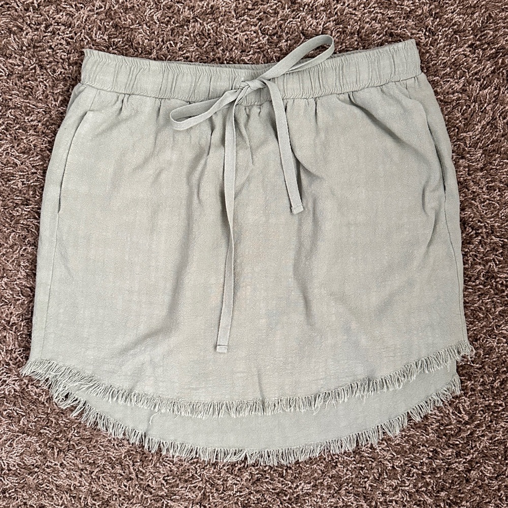 Umgee Linen/Cotton Blend Fringed Skirt with Tie Waist Size S